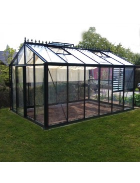 Janssens Helios Master 14,2m² kas in gelakt aluminium en gehard glas met sokkel