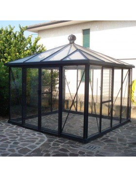 Janssens Paviljoen Kas 9,60m² gelakt aluminium en gehard glas met sokkel