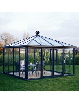 Janssens Paviljoen Kas 14,50m² gelakt aluminium en gehard glas met sokkel