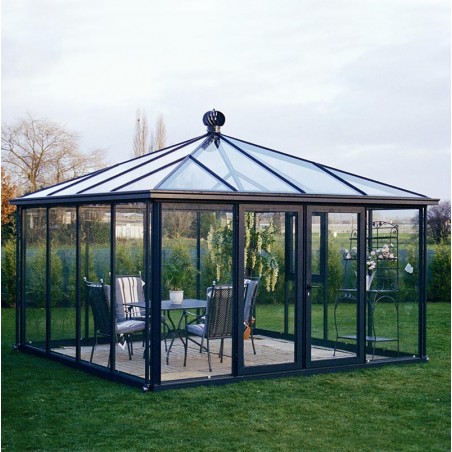 Janssens Paviljoen Kas 14,50m² gelakt aluminium en gehard glas met sokkel