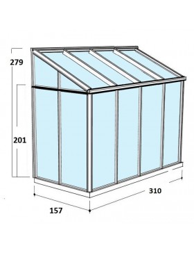 dimensions Serre adossée Arcadia Hobby  Janssens 4,90m² alu naturel et verre trempé avec base
