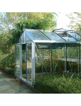 Janssens Helios Master 7,30m² kas in natuurlijk aluminium en gehard glas met sokkel