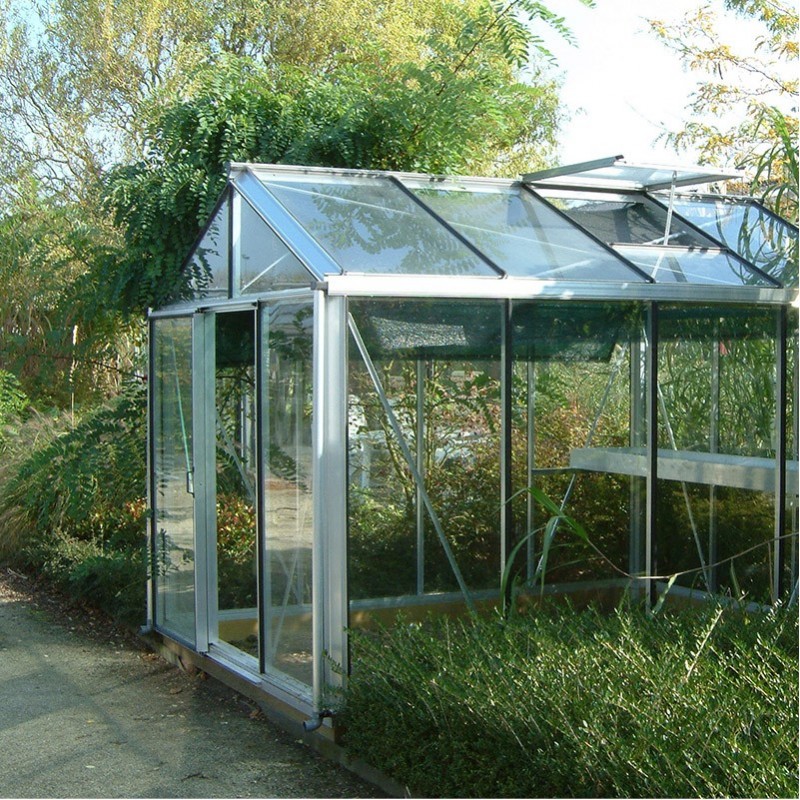 Janssens Helios Master 7,30m² kas in natuurlijk aluminium en gehard glas met sokkel