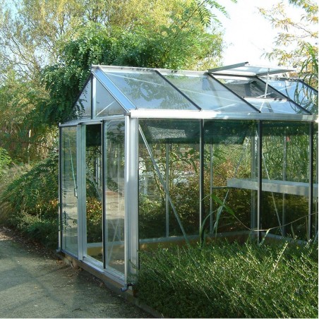 Janssens Helios Master 7,30m² kas in natuurlijk aluminium en gehard glas met sokkel