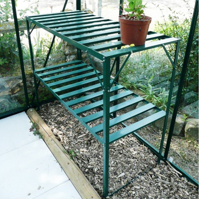 Tafel met twee groen gelakte aluminium bladen