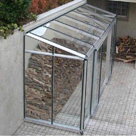 Arcadia Hobby 7,20m² Janssens aanbouwkas in natuurlijk aluminium en gehard glas met onderbouw