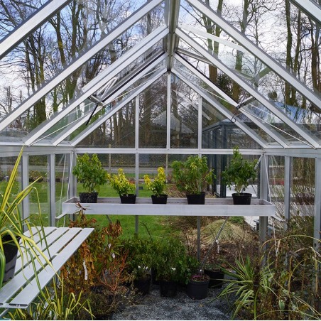 Janssens Eos Junior 7,30m² kas in natuurlijk aluminium en gehard glas met voet