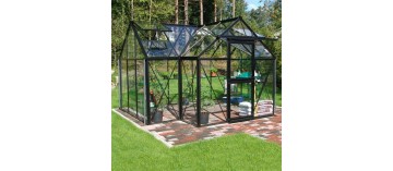 Janssens Eos Junior T 11,40m² kas in zwart gelakt aluminium en gehard glas met voet