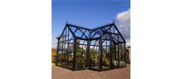 Janssens Eos Junior T 11,40m² kas in zwart gelakt aluminium en gehard glas met voet