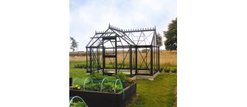 Janssens Eos Junior T 11,40m² kas in zwart gelakt aluminium en gehard glas met voet