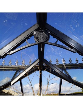 Janssens Eos Junior T 11,40m² binnenkas, zwart gelakt aluminium en gehard glas met voet