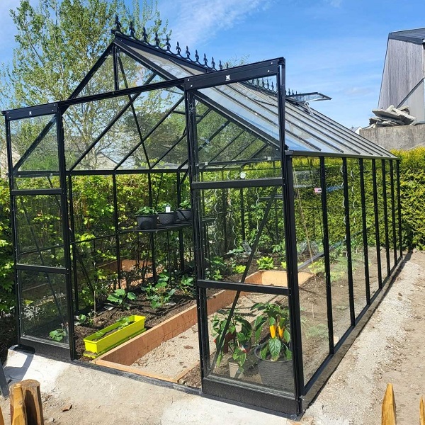 serre jade 10,40 m² noire aluminium et verre trempé ciel mon jardin