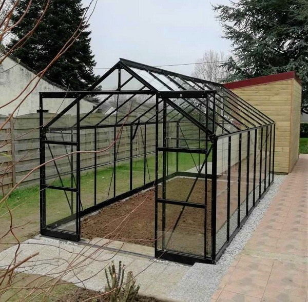 serre jade 11,80 m² noire aluminium et verre trempé ciel mon jardin