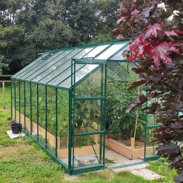 serre jade 11,80 m² verte aluminium et verre trempé ciel mon jardin