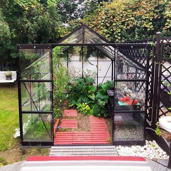 serre jade 7,50 m² noire aluminium et verre trempé ciel mon jardin