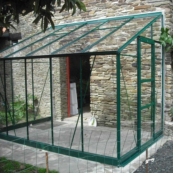 serre adossée Rubis 6,00 m² verte aluminium et verre trempé ciel mon jardin