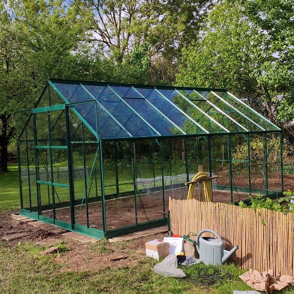 serre Saphir 14,60 m² verte aluminium et verre trempé ciel mon jardin