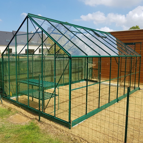 serre Saphir 14,60 m² verte aluminium et verre trempé ciel mon jardin