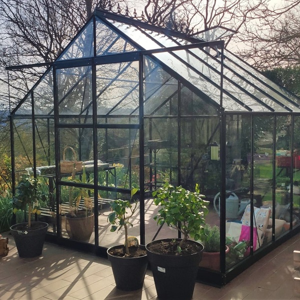 serre Saphir 9,10 m² noire aluminium et verre trempé ciel mon jardin