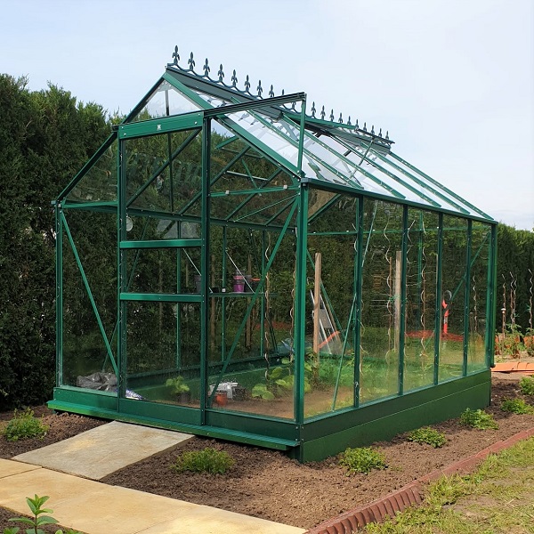 serre Opale 5,80 m² en aluminium laqué verte et verre  trempé Ciel mon jardin