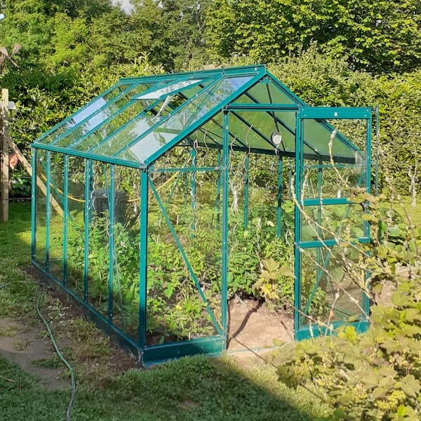 serre Opale 5,80 m² en aluminium laqué verte et verre  trempé Ciel mon jardin