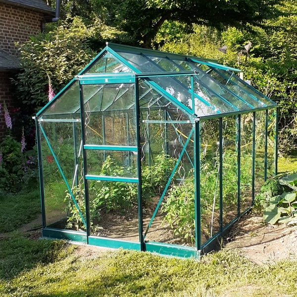 serre Opale 5,80 m² en aluminium laqué vert et verre  trempé Ciel mon jardin